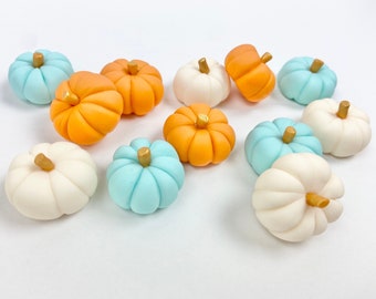 Mini Fondant Pumpkins Colors Pumpkin, Ivory, Light Teal - Sugar Pumpkins