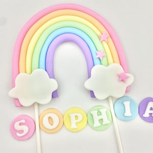 Fondant Rainbow Cake Topper Pastel Rainbow Cake Topper Rainbow Cake Fondant Rainbow Name Cake Topper Edible Rainbow Girls Cake Topper