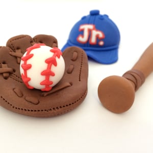 Baseball Cake Topper Set: Edible Fondant Hat, Glove & Bat
