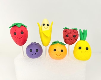 Edible Fondant Fruit Cake Toppers · Assorted Smiling Fruits Cake Decoration Birthday