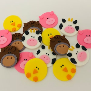 Fondant Farm Cupcake Toppers, Farm Party, Farm Cupcakes, Fondant Farm Animals, Edible Farm Animals, Farm Cake Topper