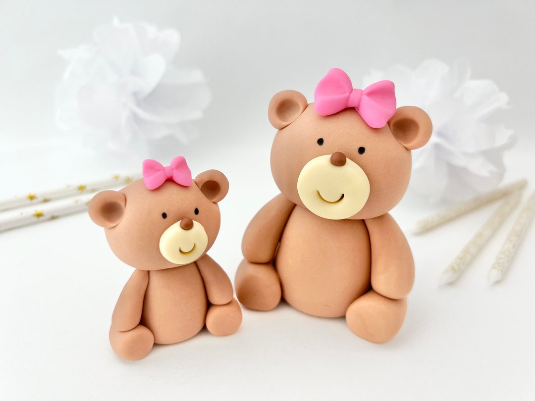 Teddy Bear Cake Topper Hot Pink Bows Fondant Teddy Bear - Etsy
