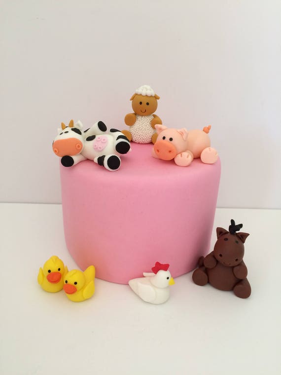 Décoration de gâteau d'anniversaire de la ferme « Happy Birthday » - Vache  grange, cochon rose