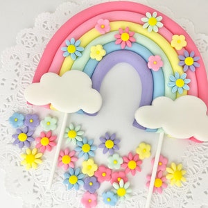 Fondant Rainbow Cake Topper Rainbow Cake Topper Fondant Flowers Fondant Rainbow  Pastel Rainbow Cake Topper  Girls Cake Decorations