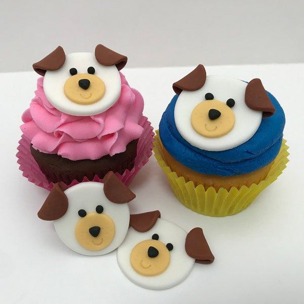 Puppy Cupcake Toppers Puppy Party Puppy  Birthday Fondant Puppy Edible Puppy Fondant Dog Cake Decorations Dog Cupcakes Edible Dog