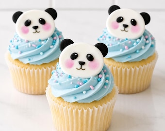 Panda Cupcake Toppers,  Birthday Party Cake Decor, Edible Animal Decorations