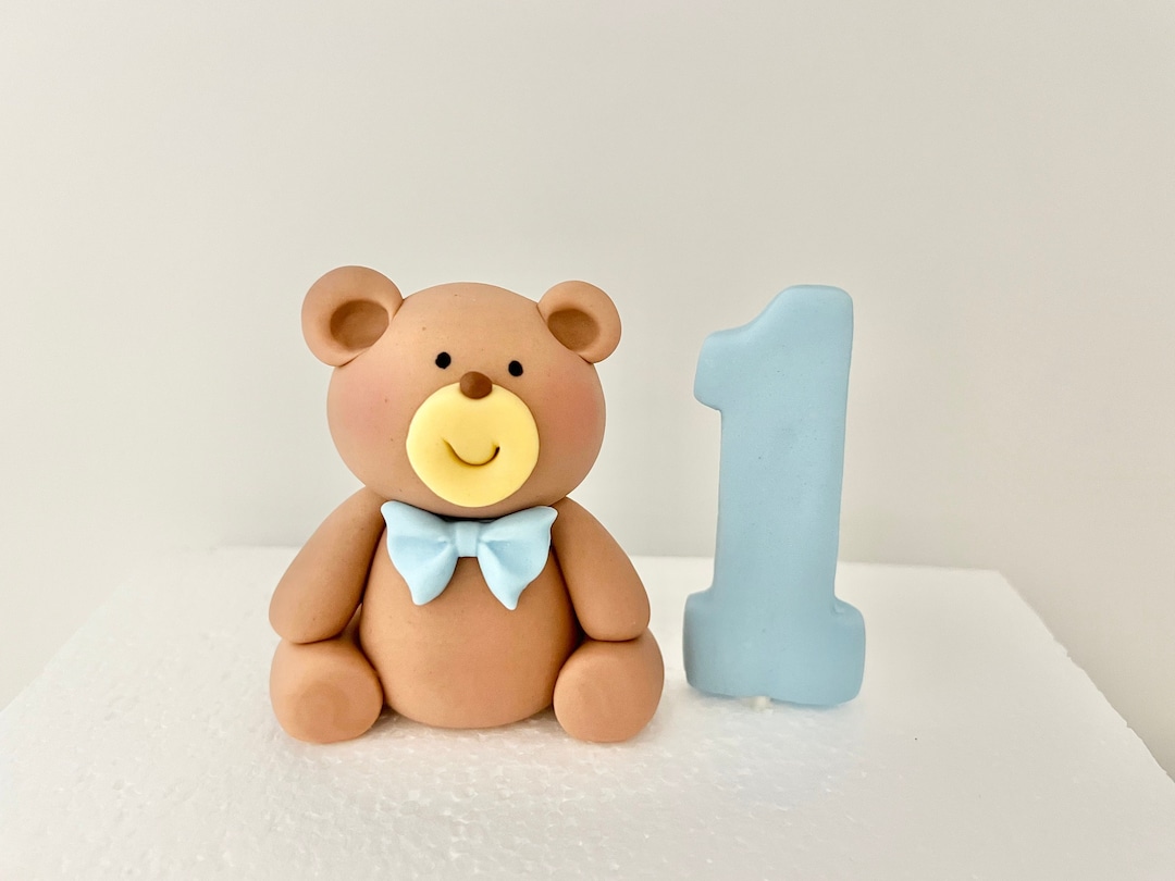Teddy Bear Cake Topper Pastel Blue Fondant Teddy Bear Fondant Bear Cake ...