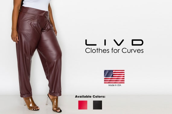 PLUS SIZE Collared Faux Leather Pants W 