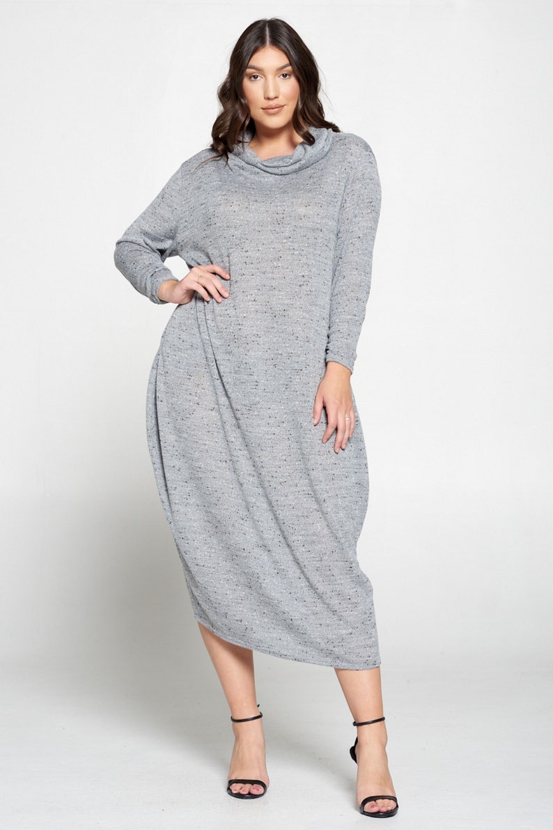 PLUS SIZE Oversized Neck Cowl Hacci Sweater Rib Dress W/ - Etsy