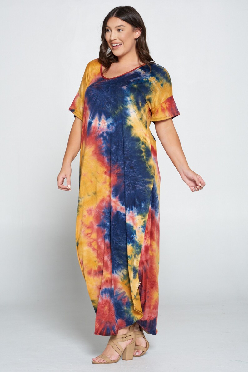 PLUS SIZE Tie Dye Maxi Dress w/ Pockets Made in USA 1X3X Etsy