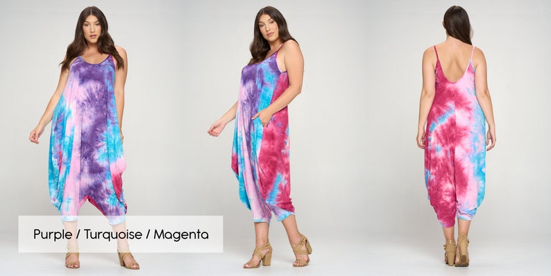 PLUS SIZE Tie Dye Harem Jumpsuit W/ Pockets Made in USA - Etsy