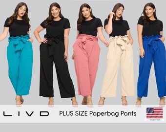 PLUS SIZE Paperbag Tie Belt Pocket Pants | Made in USA | 1X 2X 3X