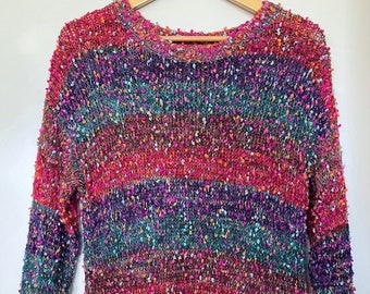 90's, colourful, small pom pom embellishment, sweater, jumper