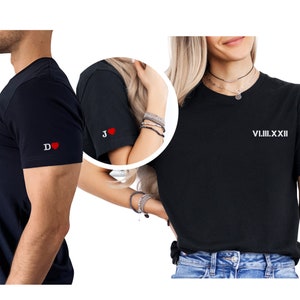 Roman numeral T-shirt, Anniversary Gift, Embroidered Couples Roman Numerals