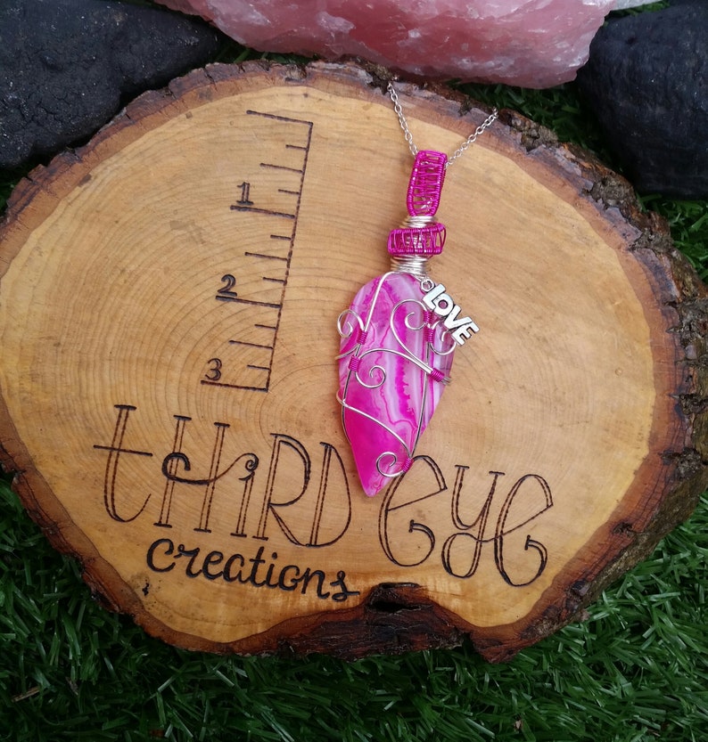 boho crystals wirewrap gift for her valentine/'s day jewelry love charm crystal necklace | Pink agate necklace hippie
