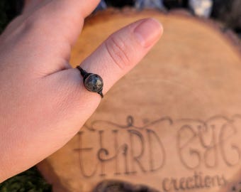 Larvikite Crystal Ring | black wirewrap ring | crystal jewelry | boho | hippie | healing stones | unique | magical | simple jewelry | gift |