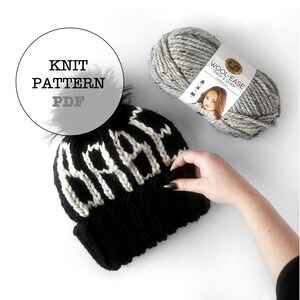 Knit Pattern / Babe Beanie / Toque / Slouch / Hat / Whiteowlcrochetco / Lionbrand Thick and Quick / Chunky Yarn / Quick Hat Pattern / Pom