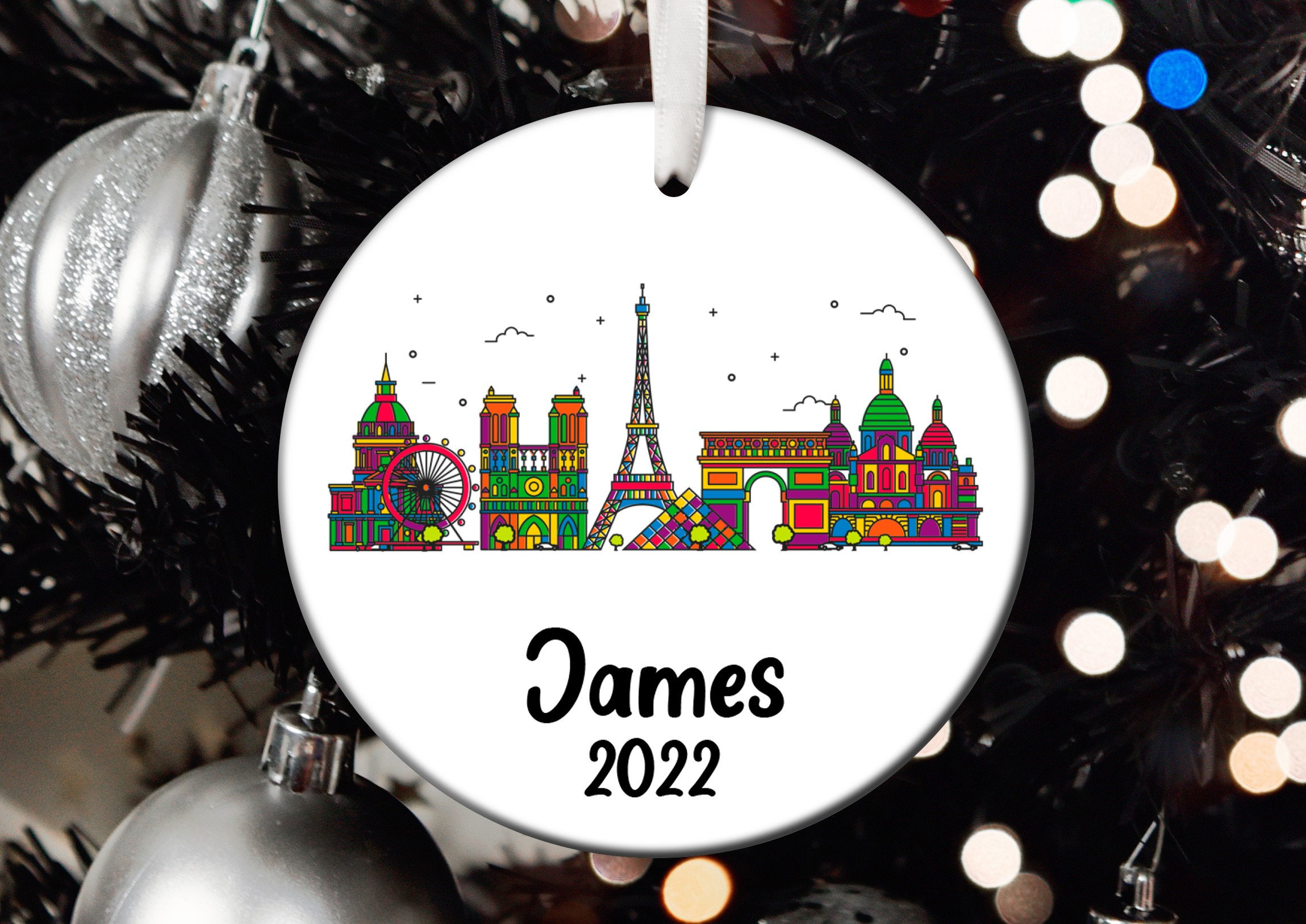 Discover Personalized Paris Christmas Ornament, Paris Santa Ornament