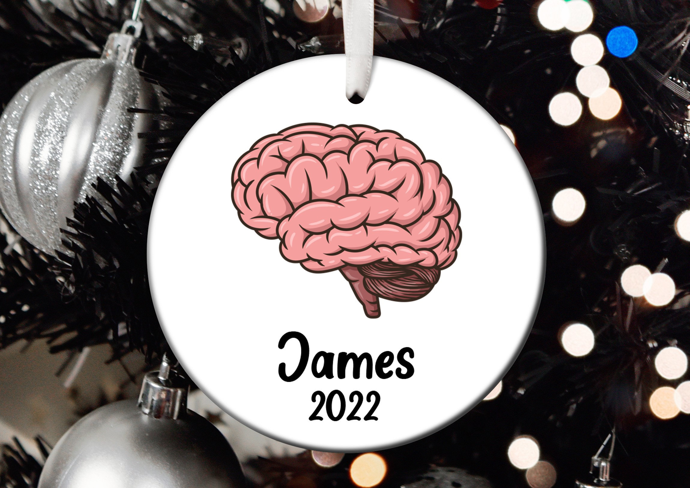 Personalized Brain Christmas Ornament, Brain Santa Ornament, Brain