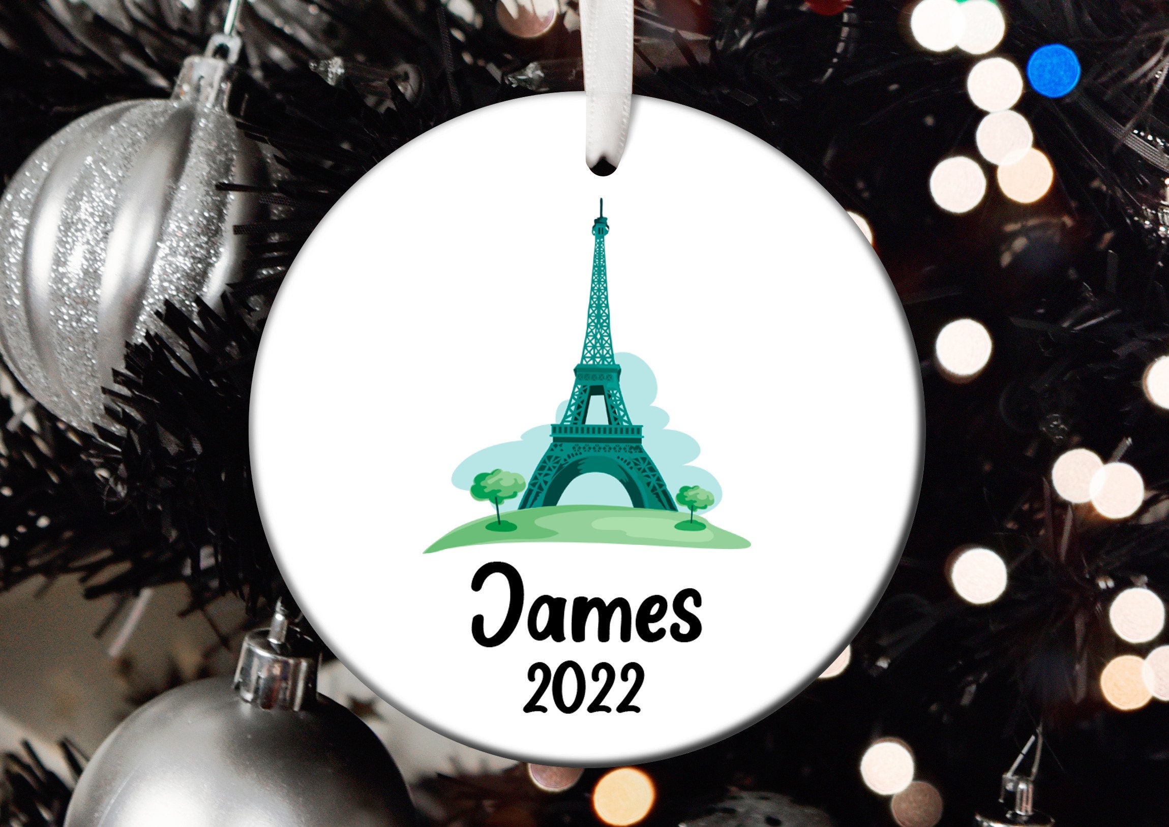 Personalized Eiffel Tower Christmas Ornament