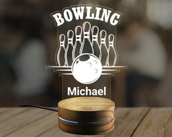 Luz personalizada de la noche de bolos, ideas de regalos de bolos, regalo de bolas de bolos, regalo de entrenador de bolos, regalo para los amantes de los bolos KK288