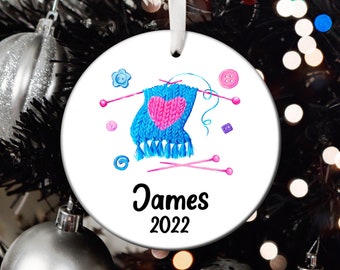 Personalized Knitting Christmas Ornament, Knitting Santa Ornament, Knitting Tree Ornament, Knitting Gift T90
