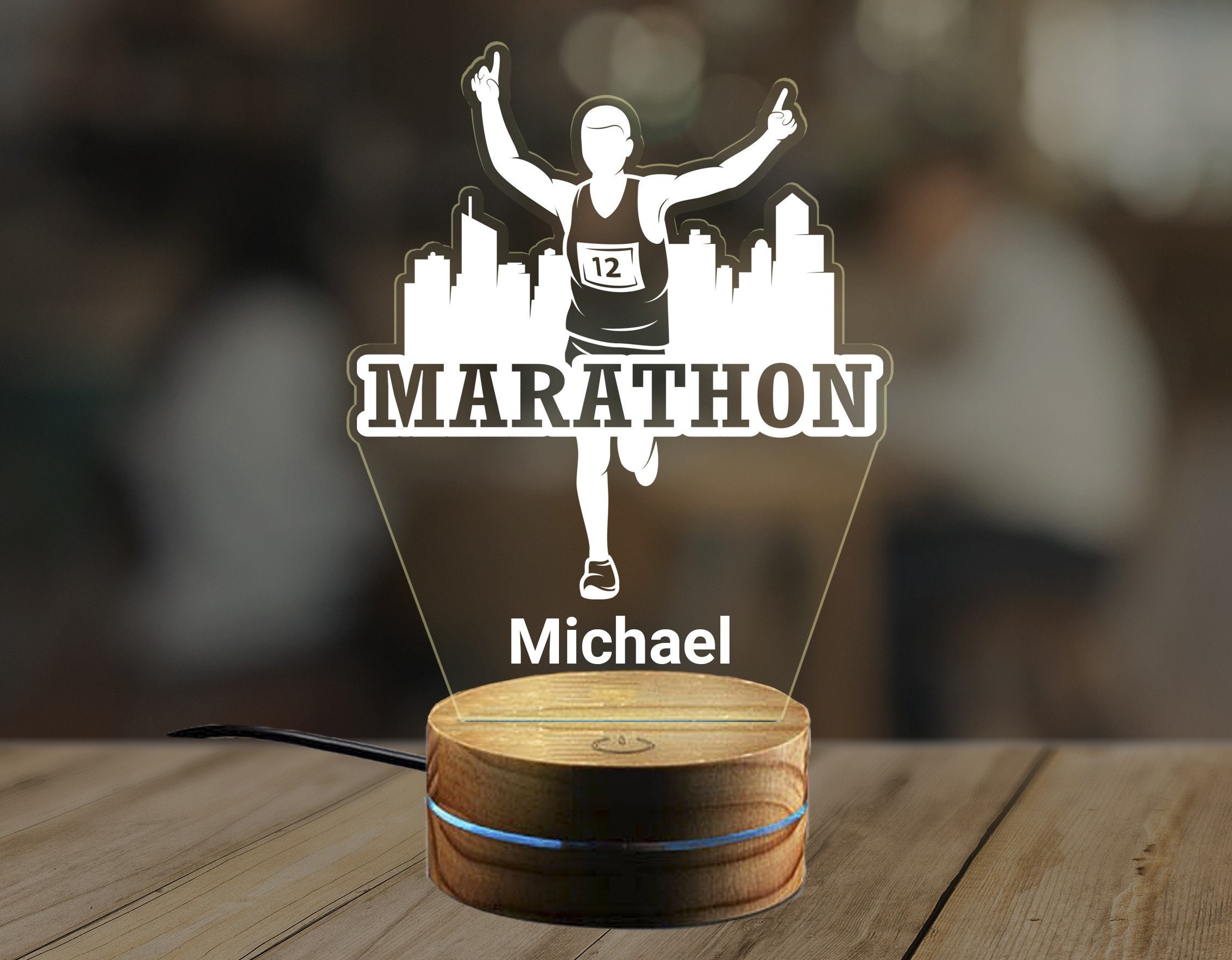 Personalized Runner Night Light, Marathon Runner Gift, Half Marathon Gift Ideas, Marathon Finisher Gift, First Marathon Gift KK289