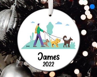 Personalized Dog Walker Christmas Ornament, Dog Walker Santa Ornament, Dog Walker Tree Ornament, Dog Walker Gift T251