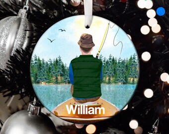 Personalized Fishing Ornament, Fisherman Ornament, Fishing Santa Ornament, Fishing Gift, Gift for Fisherman, Fishing Present T87
