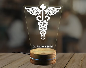 Personalized Caduceus Night Light, Caduceus Gift for Doctors, Doctor Gift Ideas, Medical Symbol Light, Thank You Gift for Doctors KK293