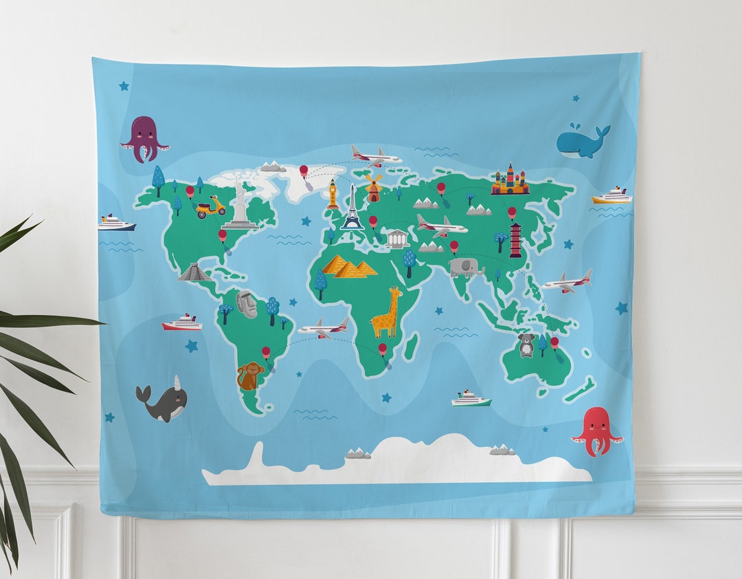 World Map Tapestry, Nursery World Map, World Map Wall Hanging, Nursery
