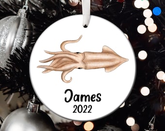 Personalized Squid Christmas Ornament, Squid Santa Ornament, Squid Tree Ornament, Squid Gift, Custom Squid Christmas Tree Ornament T526
