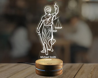 Luz Personalizada De Noche De Abogado, Lámpara De Estatua de Lady Justice, Ideas De Regalos Para Estudiantes De Derecho, Abogado Presente, Regalo de Graduación de Abogado KK283