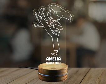 Personalized Karate Night Light, Girl Karate Gift, Black Belt Gift, Taekwondo Gift Ideas KK304