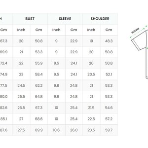 Op de afbeelding: Maattabel voor een baseballshirt met maten in inches en centimeters. De tabel bevat maten XS tot 5XL en maten voor lengte, borst, mouw en schouder.