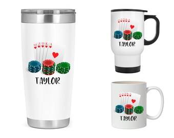 Personalized Poker Tumbler, Poker Gift, Poker Travel Mug, Gift for Poker Lover, Custom Poker Mug, Poker Present KK229