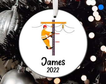 Personalized Lineman Christmas Ornament, Lineman Santa Ornament, Lineman Tree Ornament, Lineman Gift, Lineman Christmas Tree Ornament T368
