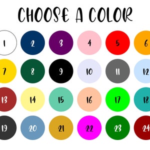Peut inclure: Un nuancier avec 24 cercles de couleurs diff&eacute;rentes, num&eacute;rot&eacute;s de 1 &agrave; 24. Chaque cercle a un contour blanc.