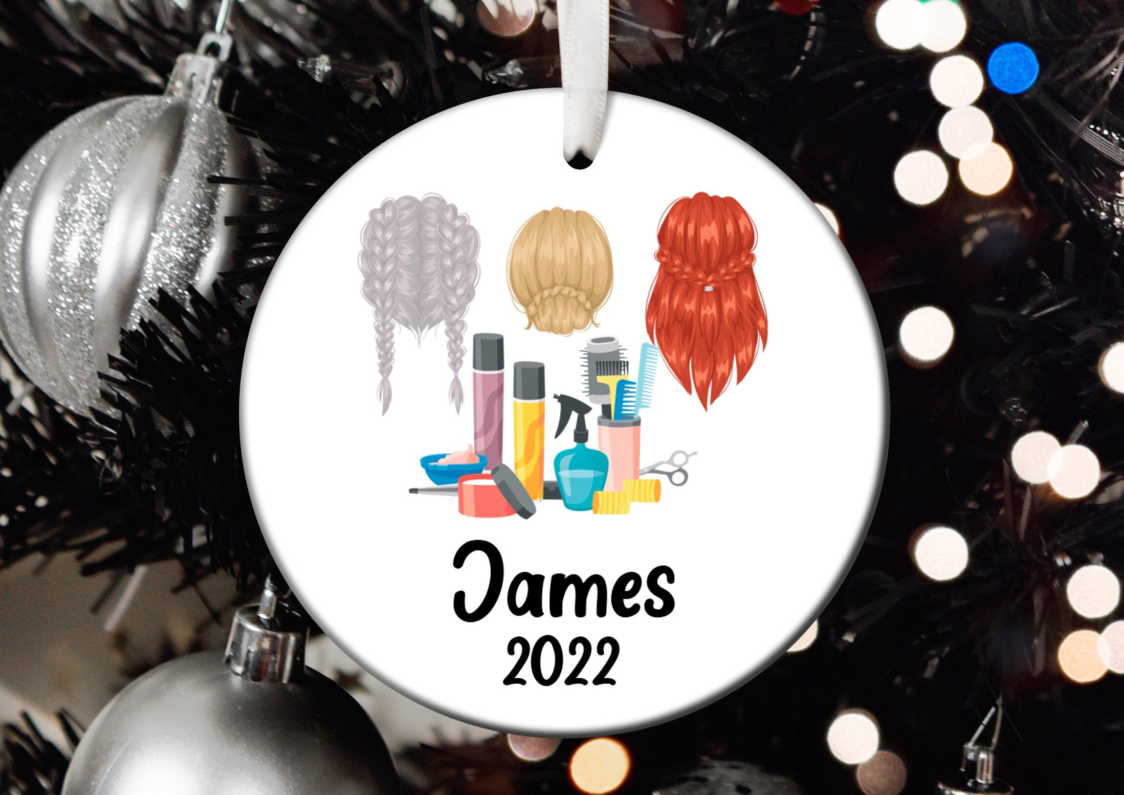 Personalized Hair Stylist Christmas Ornament, Hair Stylist Santa