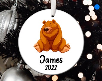 Personalized Bear Christmas Ornament, Bear Santa Ornament, Bear Tree Ornament, Bear Gift, Custom Bear Christmas Tree Ornament T363