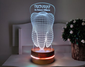 Cadeau de dentiste personnalisé, lampe de dentiste, cadeau dentaire, cadeau d'étudiant dentaire, cadeau d'orthodontiste, cadeau de graduation de dentiste, lumière LED 3D KK243