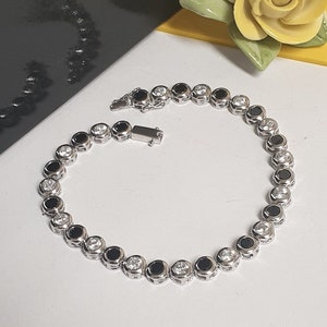 19.5 cm silver bracelet 925 silver tennis bracelet with clear and black crystal stones SA130