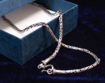 43.5 cm king chain round filed vintage 925 silver 3 mm with hook clasp SK204