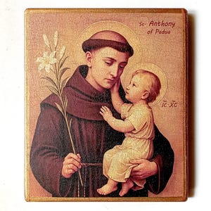 Christian Catholic Icon of the Saint Anthony of Padua, Handmade, Wooden board, 17x14.5cm