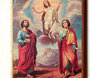 Christian Orthodox Unmercenary Saints Icon Cosmas and Damian, Handmade, Wooden board, 18x14.5cm