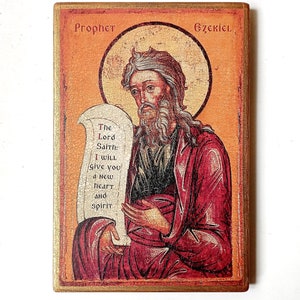 Christian Icon of the Prophet Ezekiel, Handmade, Wooden board, 21.5x14.5cm