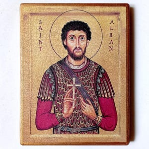 Christian Icon of the Saint Alban, Handmade, Wooden board, 19x14.5cm