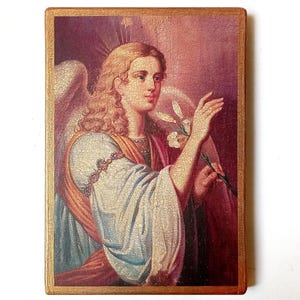 Christian Orthodox Icon of the Archangel Gabriel, Икона преподобный Гавриил Архангел, Handmade, Wooden board, 21x14.5cm