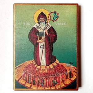 Christian Icon of the Saint Patrick of Ireland, Handmade, Wooden board, 19.5x14.5cm