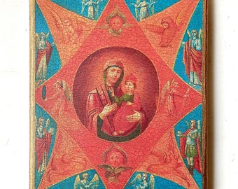 Christlich-Orthodoxe Ikone Theotokos der unverbrannte Busch, Unsere Liebe Frau vom Brennenden Busch, Mutter Gottes, Handgemacht, Holzbrett, 18 x 15 cm